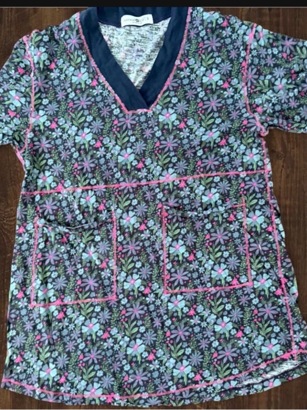 NATURAL LIFE Floral V-Neck Pocket Tee Mini Dress